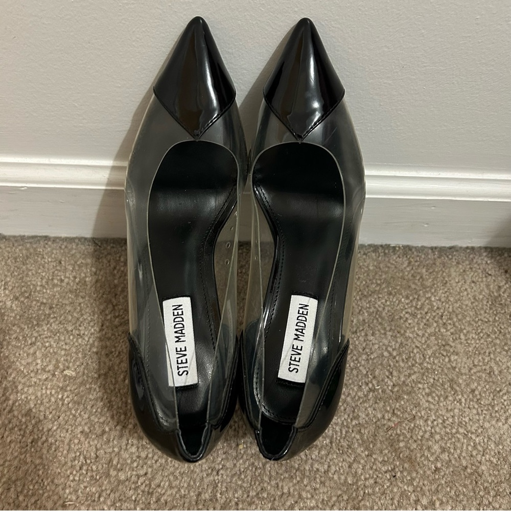 Steve Madden Malibu Pumps Clear Vinyl & Black Patent Leather Size 7